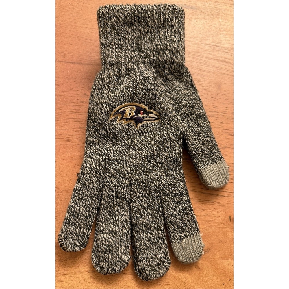 Baltimore Ravens Gloves Knit Utility Winter Sport Logo TEXTING FINGER TIP - Gray